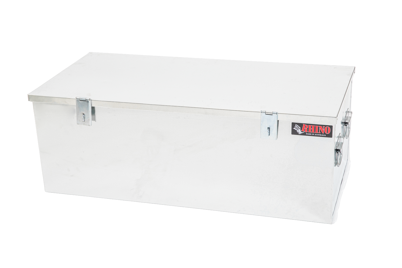 Extra Large Galvanised Tool Box with locks and lift handles Isometric View