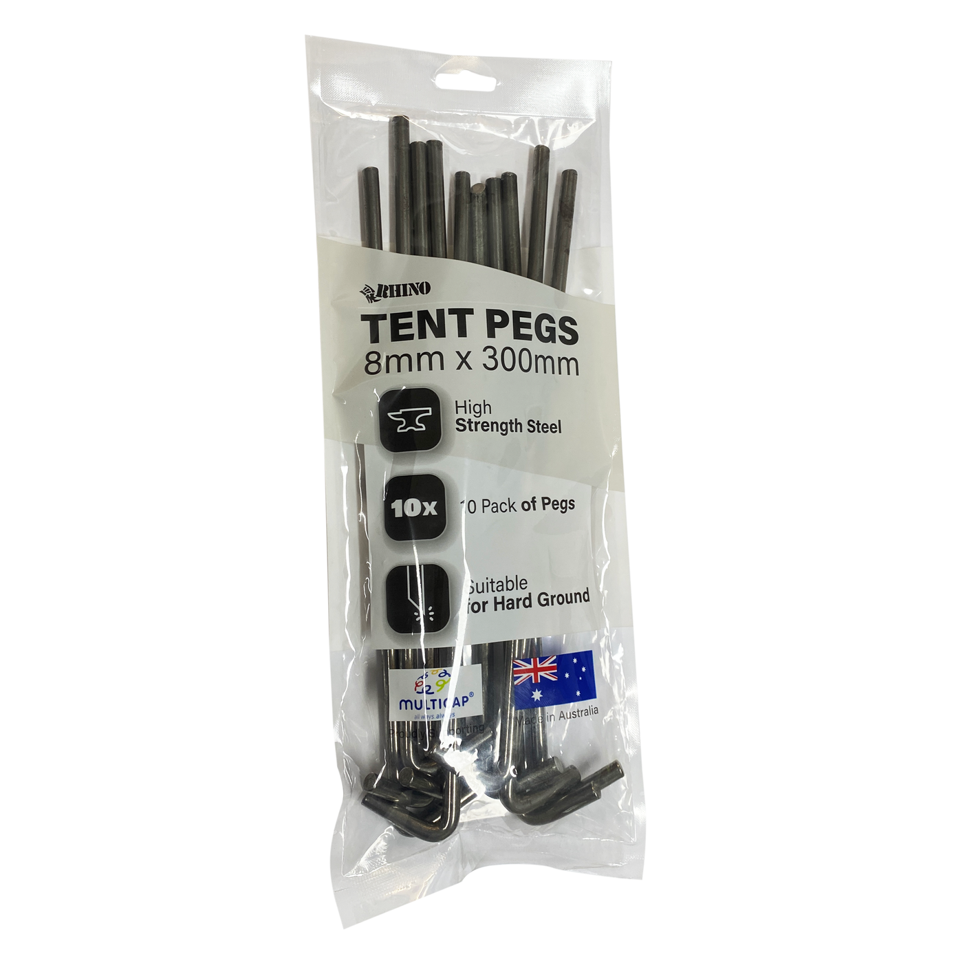 8mm x 300mm HEAVY DUTY TENT PEGS