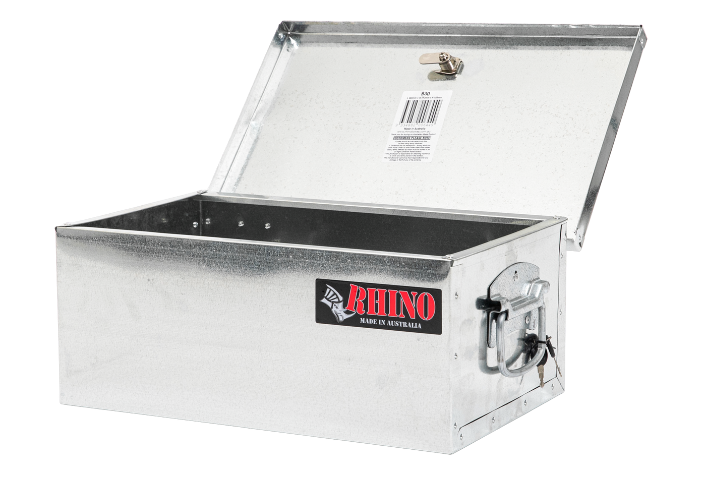 Small Galvanised Tool Box with locks and lift handles Open Lid
