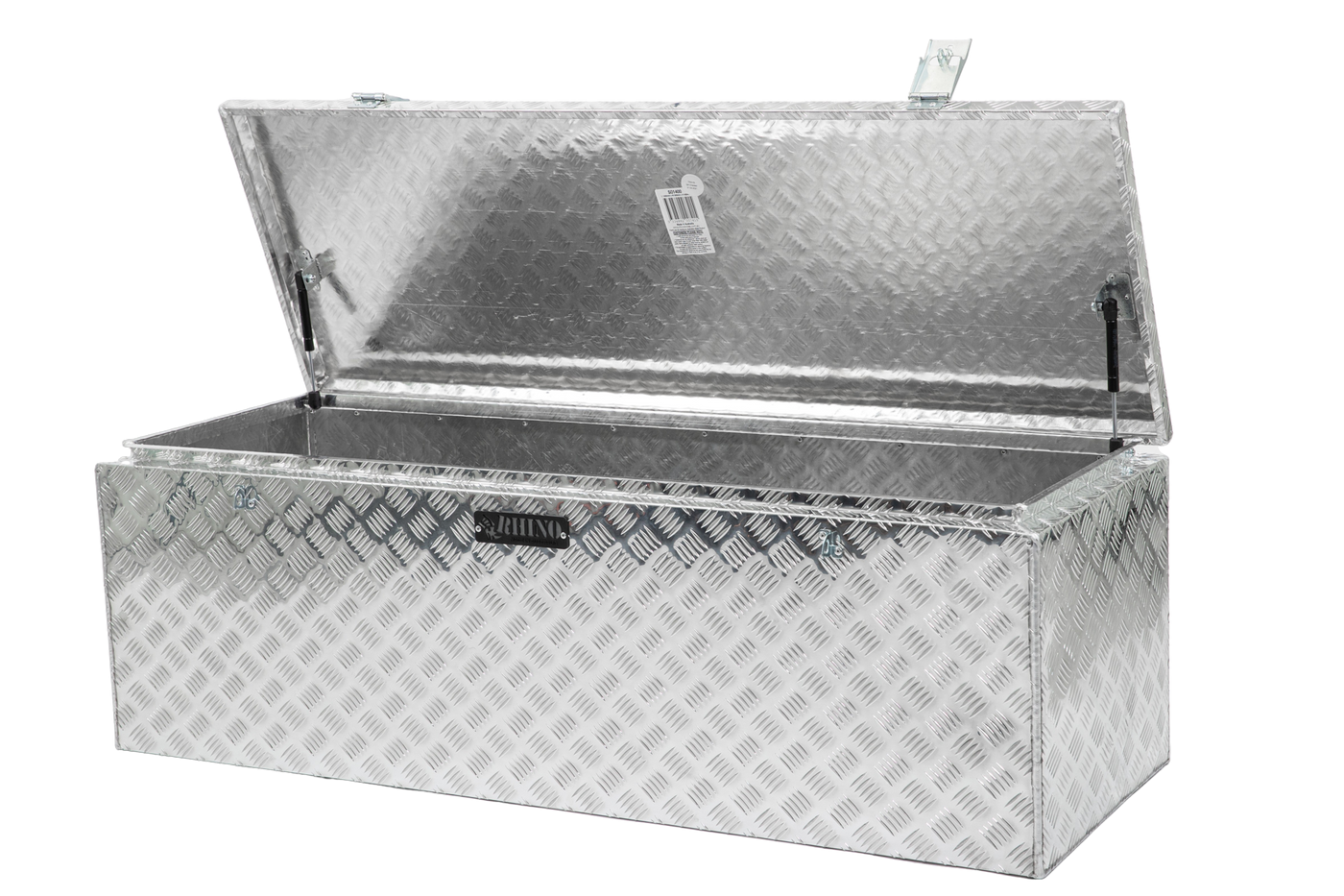 Single Opening Checker Plate Aluminium Tool Box with Secure Locking Lid Open
